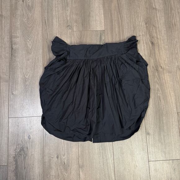 Madewell Poplin Shirred Button-Up Shirt Sz S Black Ruffle Cap Sleeve Rounded Hem - Picture 6 of 8